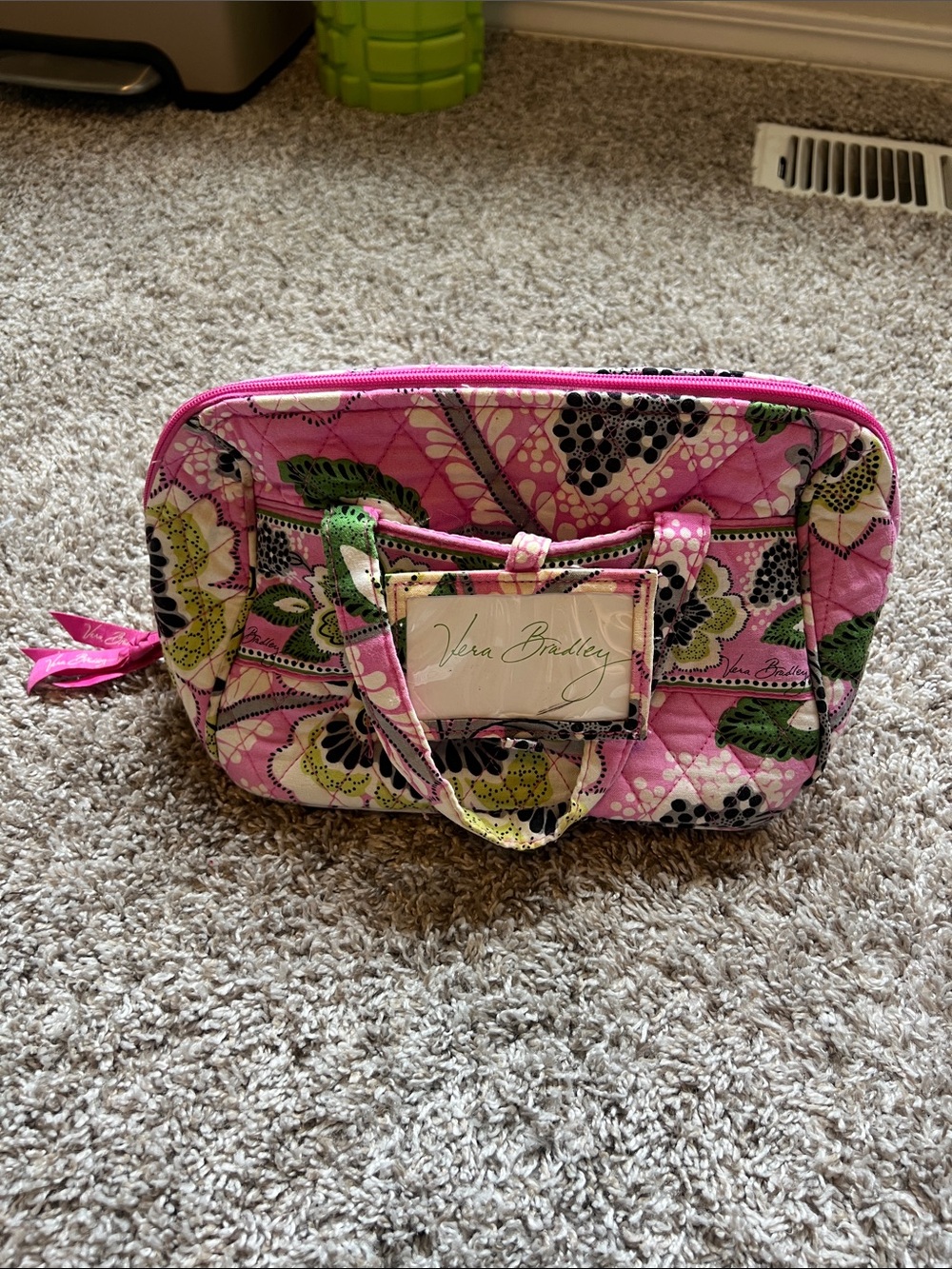 Vera Bradley Pink Floral Quilted Carry Cosmetic Case